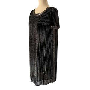 Mango Black Sequin Mini Dress Size 8 Short Sleeve Wedding Guest Party Gala EUC